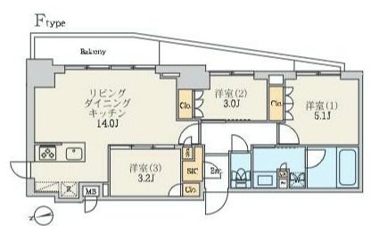 1103号室 F 間取り図