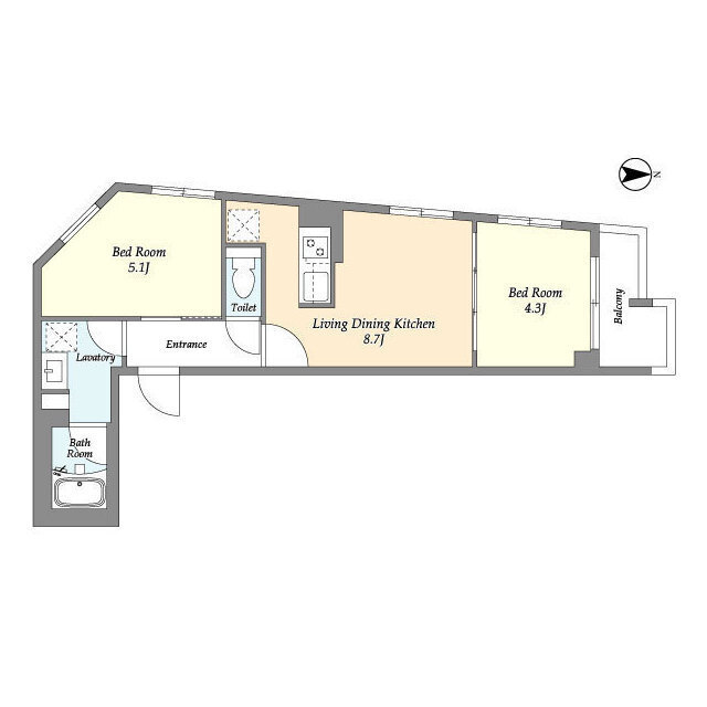 408号室 B2 間取り図